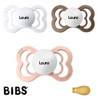 BIBS Supreme Sutter med navn, Blush, Dark Oak, White, Symmetrisk Latex str.2 Pakke med 3 sutter